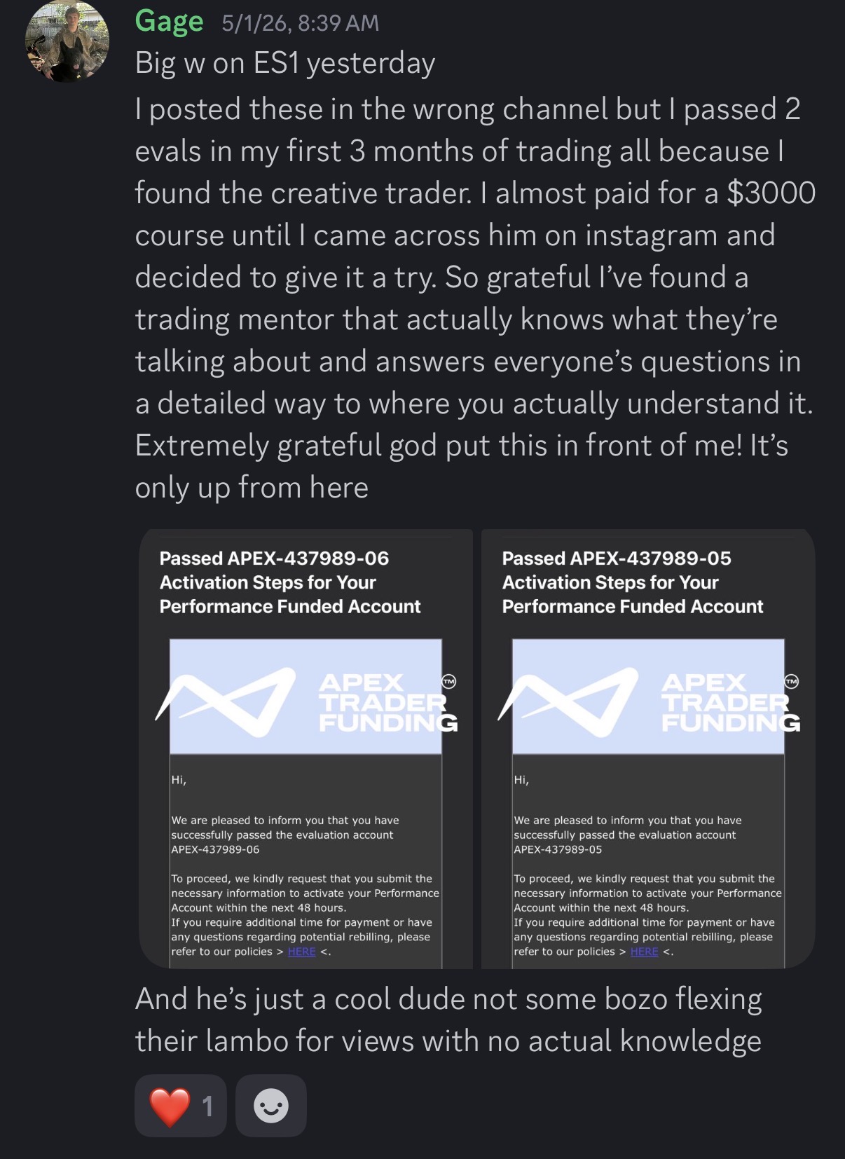 Student payout and review screenshot