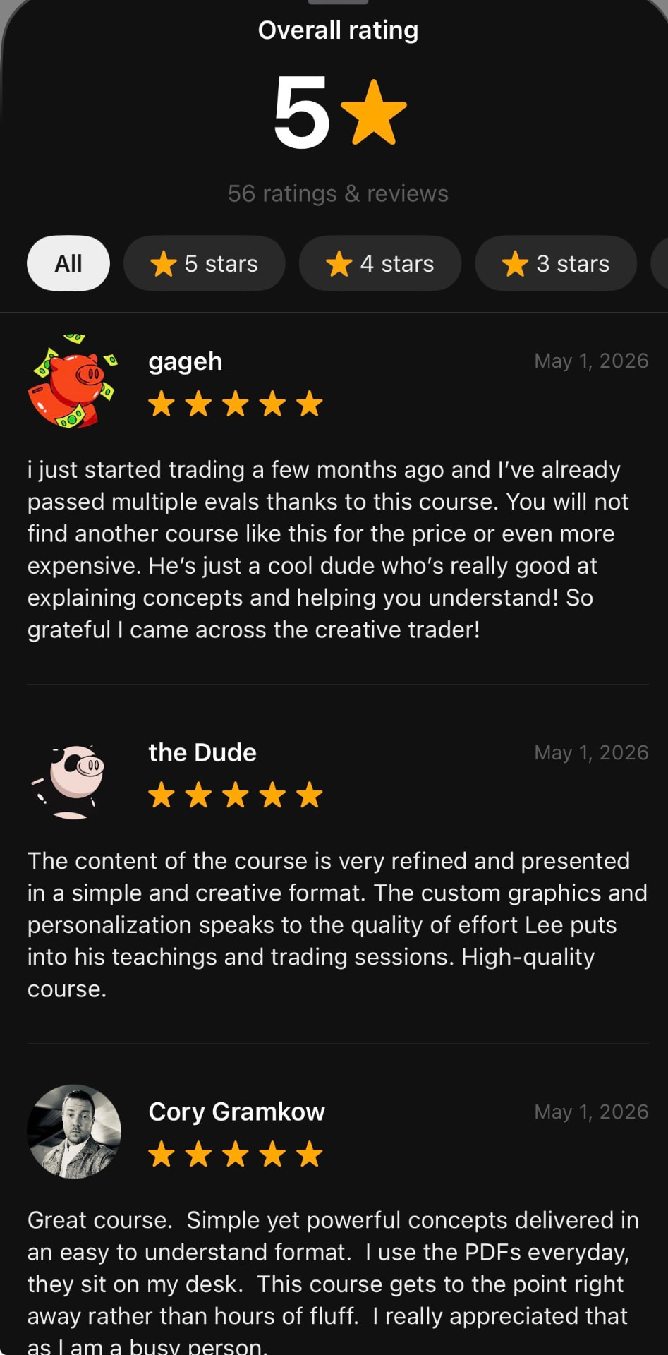Student payout and review screenshot