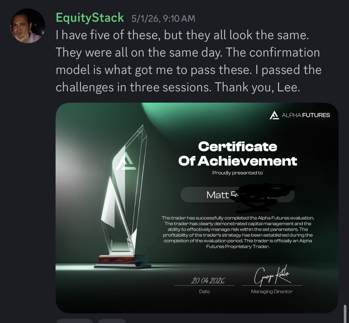 Student payout and review screenshot
