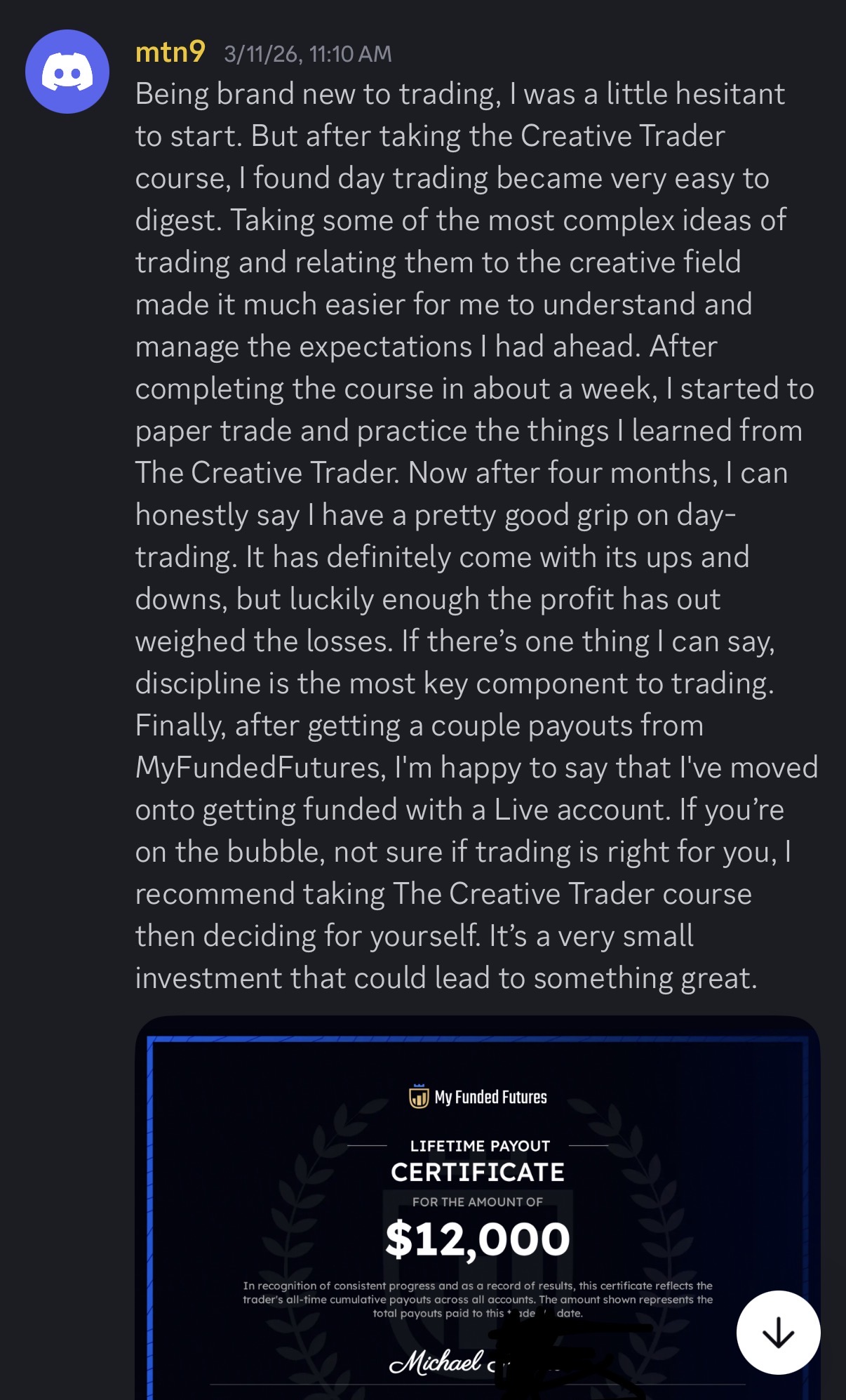 Student payout and review screenshot
