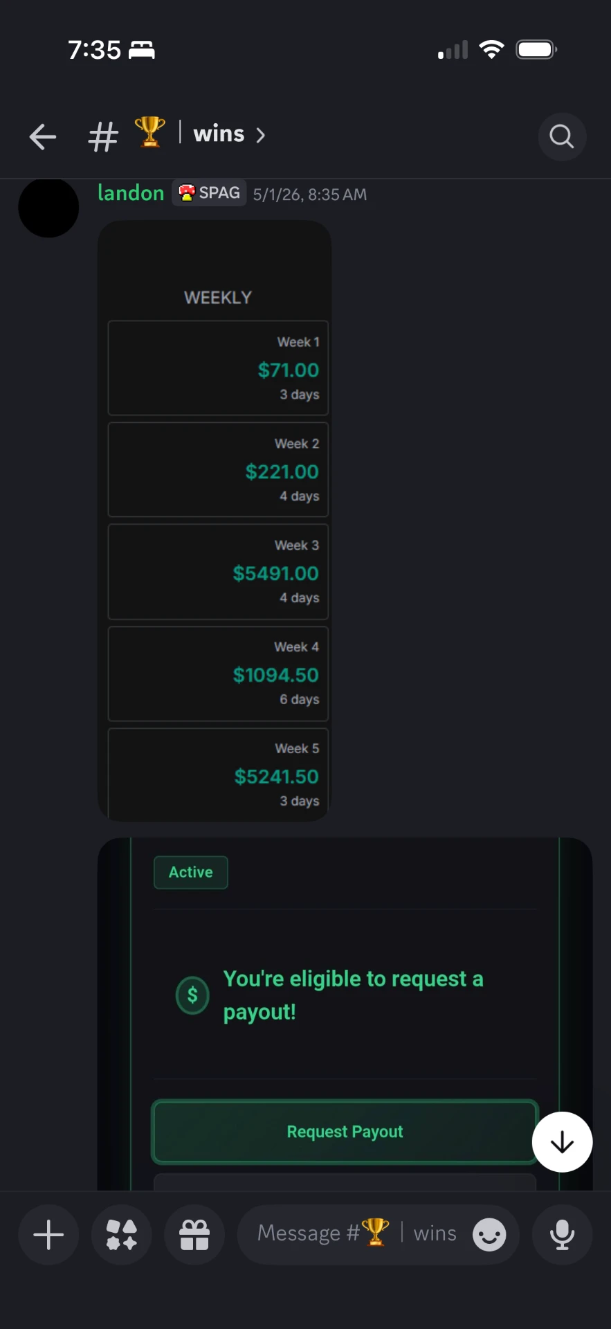 Student payout and review screenshot